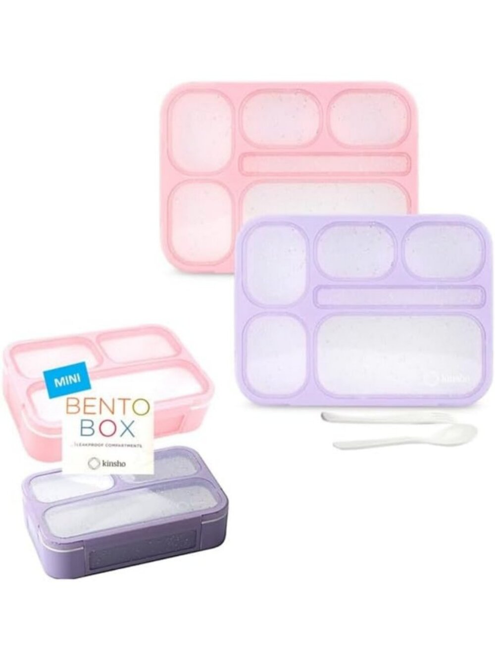 Glitter Mini Snack Container Set - 3 Compartment & 6 Divided Bento Boxes, Pink